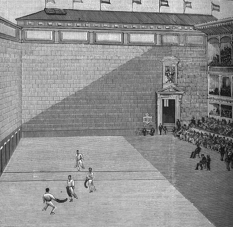 Ilustración del interior del nuevo frontón «Beti Jai». Grabado publicado en la revista “El Pelotari” del 29 de mayo de 1894.